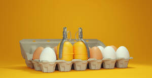 3D-Rendering eines Eierkartons mit zwei Handgranaten - VTF00670