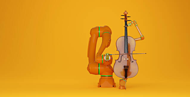 3D render of robotic arm playing violin - VTF00671