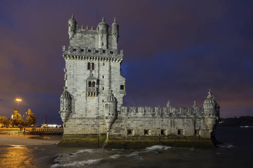 Portugal, Lisbon District, Lisbon, Belem tower at night - ABOF00939