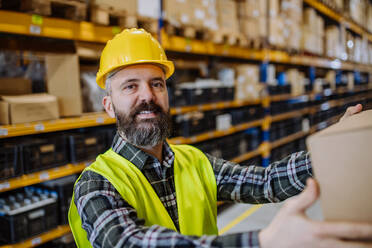 Warehouse worker stocking goods in warehouse. - HPIF31153