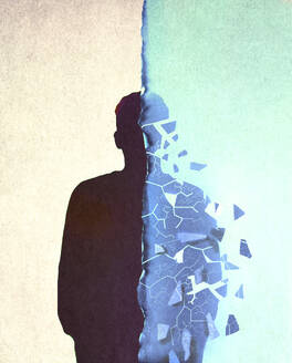Illustration der Silhouette eines sich auflösenden Mannes - GWAF00415