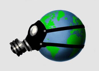 Illustration of planet Earth wearing gas mask - GWAF00424