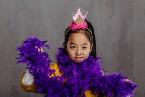 Portrait of little japanese girl in princess costume, studio shoot. - HPIF32072