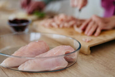 Close-up of the raw meat during cooking. - HPIF32458