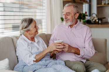 Senior couple enjoying time in their living room. - HPIF32508