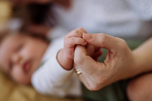 Close up of mother holding hand of her baby. - HPIF33046
