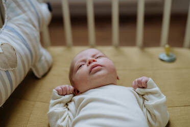 Blick auf ein neugeborenes Baby im Bettchen. - HPIF33072