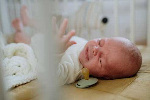Blick auf ein neugeborenes Baby im Bettchen. - HPIF33079