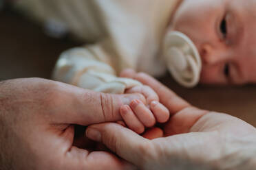 Close-up of parents cuddling their newborn son. - HPIF33112