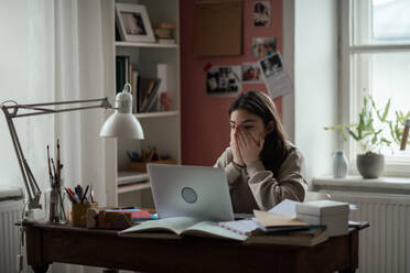 Young teenage girl studying and doing homework in her room. - HPIF34785