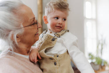 Ältere Frau verbringt Zeit und hat Spaß mit ihrem kleinen Enkel. - HPIF34999