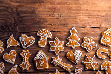 Christmas composition. Studio shot on wooden background. - HPIF35692