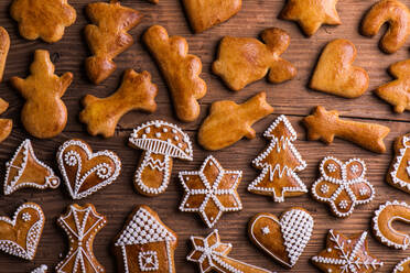 Christmas composition. Studio shot on wooden background. - HPIF35695