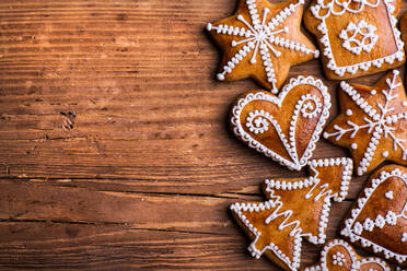 Christmas composition. Studio shot on wooden background. - HPIF35698