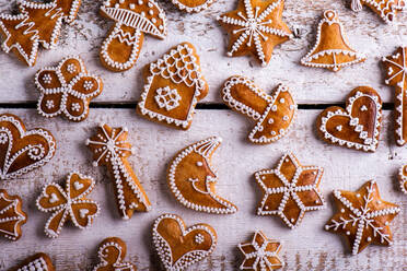 Christmas composition. Studio shot on wooden background. - HPIF35710