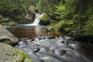 Germany, Baden-Wurttemberg, Long exposure of Krai-Woog-Gumpen waterfall in summer - RUEF04269