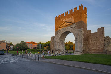 View of Arch of Augustus (Arco d'Augusto) at sunset, Rimini, Emilia-Romagna, Italy, Europe - RHPLF29958