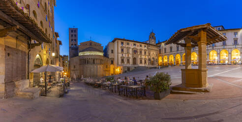 View of architecture in Piazza Grande at dusk, Arezzo, Province of Arezzo, Tuscany, Italy, Europe - RHPLF29989