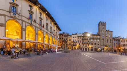 View of architecture in Piazza Grande at dusk, Arezzo, Province of Arezzo, Tuscany, Italy, Europe - RHPLF29995