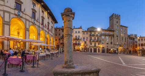 View of architecture in Piazza Grande at dusk, Arezzo, Province of Arezzo, Tuscany, Italy, Europe - RHPLF29997