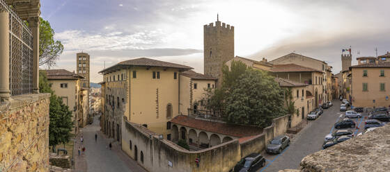 View of city skyline from Passeggio del Prato, Arezzo, Province of Arezzo, Tuscany, Italy, Europe - RHPLF30041