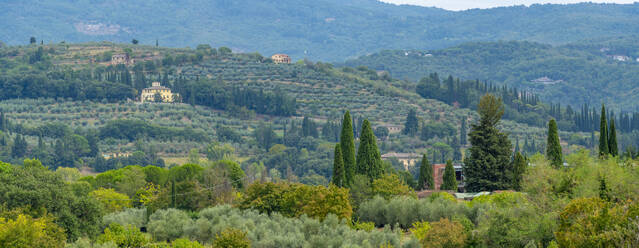 View of Tuscan landscape from Passeggio del Prato, Arezzo, Province of Arezzo, Tuscany, Italy, Europe - RHPLF30061