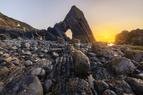 Blackchurch Rock bei Sonnenuntergang, Mouthmill, Nord-Devon, England, Vereinigtes Königreich, Europa - RHPLF30296