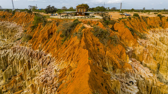 Aerial of the sandstone erosion landscape of Miradouro da Lua (Viewpoint of the Moon), south of Luanda, Angola, Africa - RHPLF30359