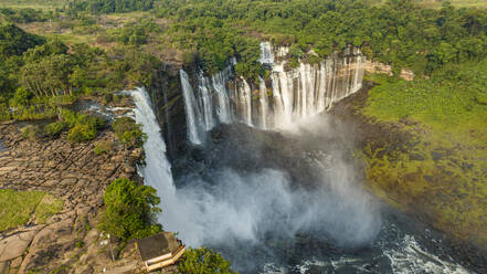 Aerial of the third highest waterfall in Africa, Calandula Falls, Malanje, Angola, Africa - RHPLF30379
