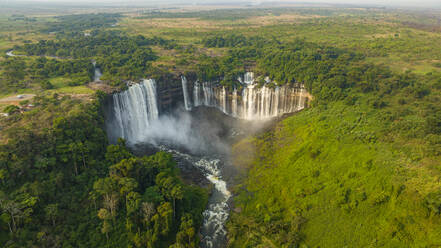 Aerial of the third highest waterfall in Africa, Calandula Falls, Malanje, Angola, Africa - RHPLF30380