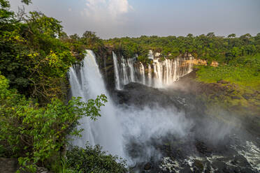 Aerial of the third highest waterfall in Africa, Calandula Falls, Malanje, Angola, Africa - RHPLF30383