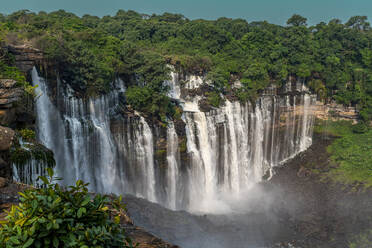 Aerial of the third highest waterfall in Africa, Calandula Falls, Malanje, Angola, Africa - RHPLF30384