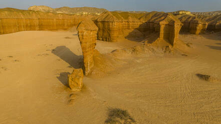 Aerial of a sandstone canyon, Namibe (Namib) desert, Iona National Park, Namibe, Angola, Africa - RHPLF30479