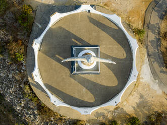 Aerial of the Christ the King Statue, overlooking Lubango, Angola, Africa - RHPLF30507