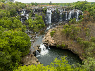 Aerial of Chiumbe waterfalls, Lunda Sul, Angola, Africa - RHPLF30538