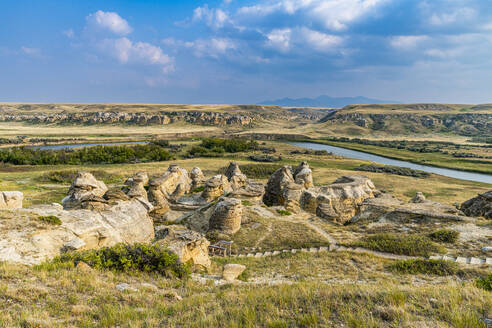 Hoodoos along the Milk River, Writing-on-Stone Provincial Park, UNESCO World Heritage Site, Alberta, Canada, North America - RHPLF30725