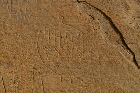 Indianische Felszeichnungen, Writing-on-Stone Provincial Park, UNESCO-Weltkulturerbe, Alberta, Kanada, Nordamerika - RHPLF30738