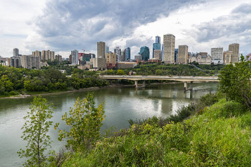 Skyline of Edmonton over the North Saskatchewan River, Alberta, Canada, North America - RHPLF30749