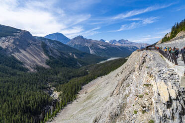 Blick ins Tal vom Columbia Icefield Skywalk, Glacier Parkway, Alberta, Kanada, Nordamerika - RHPLF30804