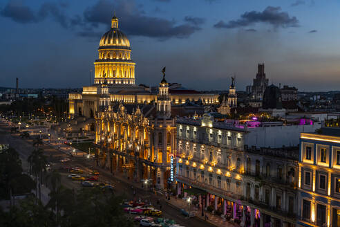 View at night over Havana and its Capitol, Havana, Cuba, West Indies, Central America - RHPLF30808