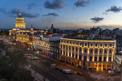 View at night over Havana and its Capitol, Havana, Cuba, West Indies, Central America - RHPLF30810