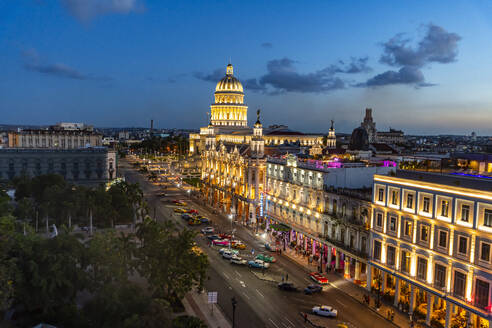 View at night over Havana and its Capitol, Havana, Cuba, West Indies, Central America - RHPLF30811