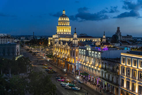 View at night over Havana and its Capitol, Havana, Cuba, West Indies, Central America - RHPLF30818
