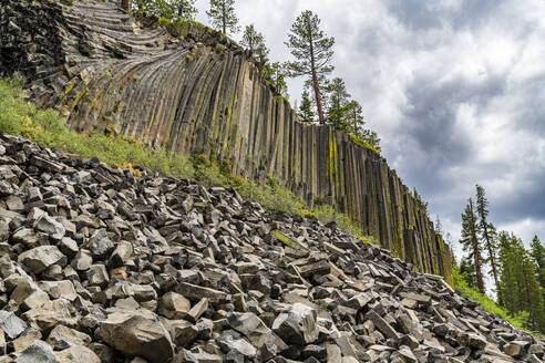 Rock formation of columnar basalt, Devils Postpile National Monument, Mammoth Mountain, California, United States of America, North America - RHPLF30896