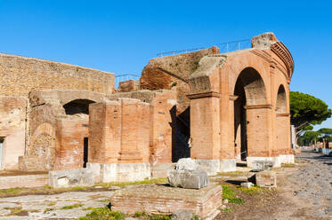 Exterior of the Theater, Ostia Antica archaeological site, Ostia, Rome province, Latium (Lazio), Italy, Europe - RHPLF31308