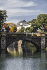 Nijubashi-Brücke über den Wassergraben und ein Wachturm im Kaiserpalast von Tokio im Herbst, Tokio, Honshu, Japan, Asien - RHPLF31493