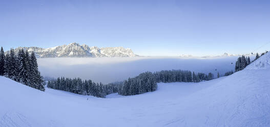 Austria, Panoramic view of thick fog in Kaiser Mountains - MMAF01496