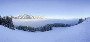 Austria, Panoramic view of thick fog in Kaiser Mountains - MMAF01496