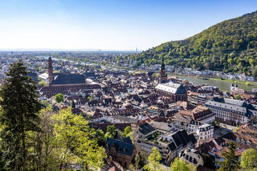 Deutschland, Baden-Württemberg, Heidelberg, Altstadthäuser mit Neckar im Hintergrund - EGBF00977