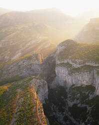 Aerial view of the Route des Cretes, on top of the Gorges du Verdon at sunrise, Provence, France. - AAEF24745